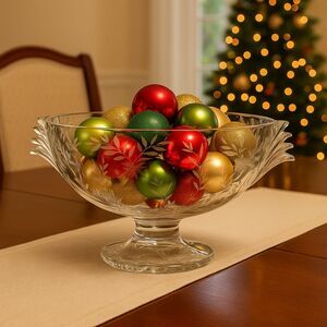Rock Sharpe Crystal Anniversary Fruit Bowl – Elegant Glass Centerpiece, 1940s